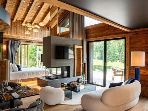 Flat-screen TV, fireplace