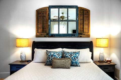 The Girod Suite is a ground level room with a king bed.