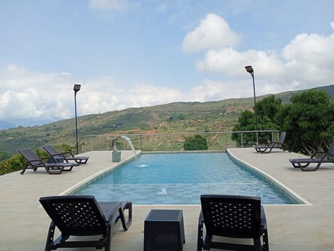 Outdoor pool, sun loungers