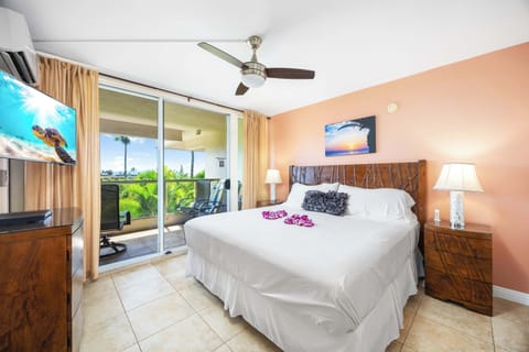 Unwind in the cozy bedroom—stream a movie on the 42" flat-screen or gaze out the wide window at tranquil nature views.