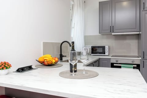 Apartment (A1) | Private kitchen | Fridge, microwave, oven, stovetop