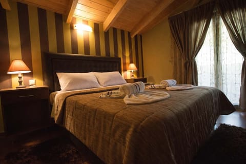 Warm and Inviting Bedroom with Soft Lighting and Wooden Accents
