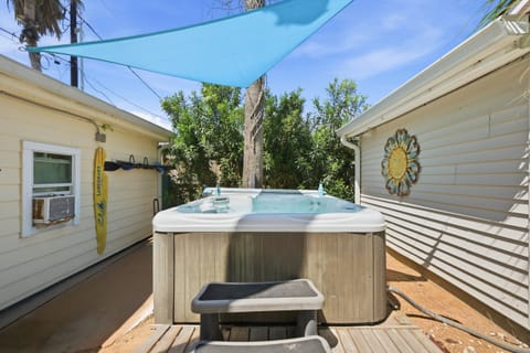 Hot Tub — Shade Sail, Landshark Sign & Sun Wall Art