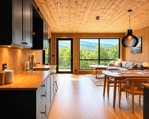 Spacious living room with open kitchen and plenty of natural light