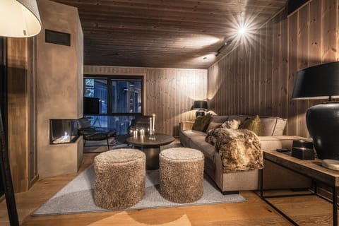 Cosy and inviting living room with a gass fireplace.