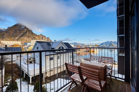 From the balcony you have views of the mountain and sea, you can also watch the northern lights from the apartment in the winter!