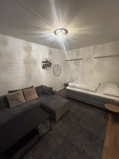 The studio has a double bed 150x200cm and a sofa bed