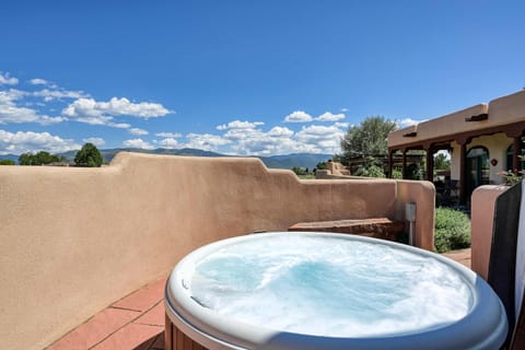 Soak in the private hot tub under clear Northern New Mexico skies
