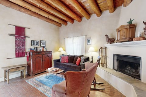 Unwind by the wood-burning kiva fireplace