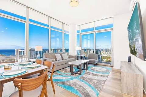 Relax in style with a living room with breathtaking ocean views