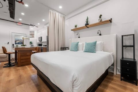 King size master bed with privacy curtains