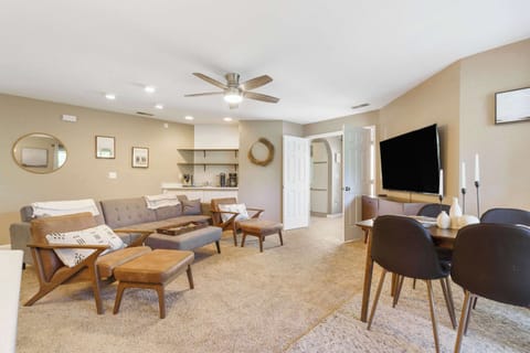 Spacious and comfortable living room with sofa bed.