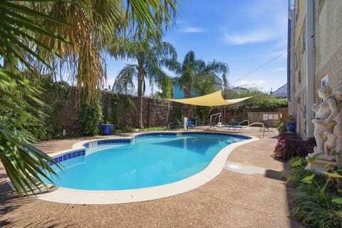 Sparkling pool surrounded by lush palms — perfect for a lazy afternoon soak.
