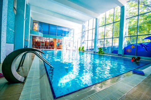 Indoor pool, open 10:00 AM to 6:00 PM, sun loungers