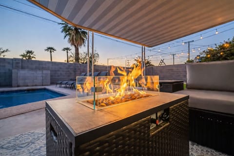 Cozy fire feature—perfect for relaxing nights outdoors.