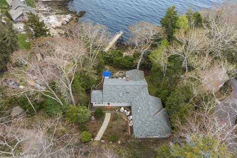 Drone view of the home’s front elevation