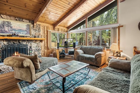 Living Room - Open living room with vaulted ceilings, Smart TV, beautiful windows, and an open floor plan.