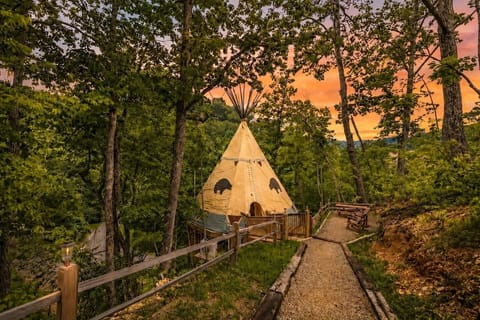 Beautiful sunset view of the luxury teepee exterior 