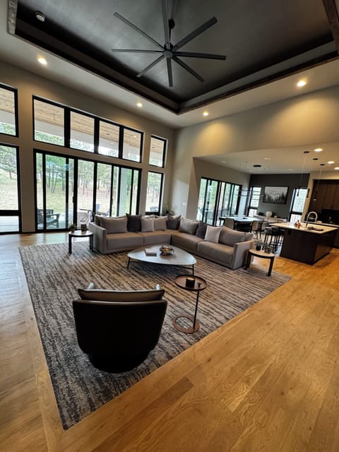Floor to ceiling windows in the large upstairs entertainment area