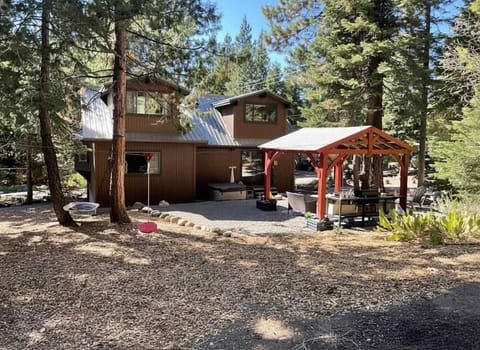 Backyard with pergola and hot tub