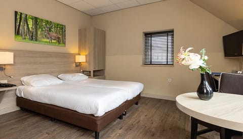 Settle into crisp linens and soft lighting for deep sleep.