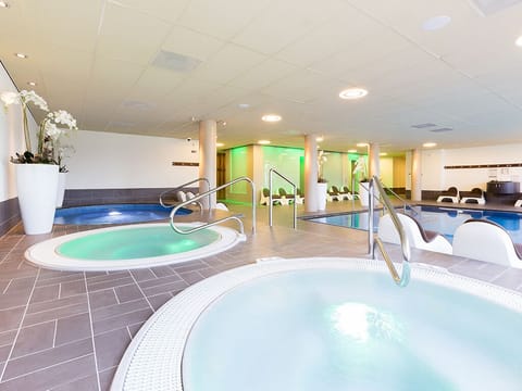 Slip into bubbling hot tubs and let stress melt away.