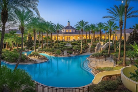 Lazy river, pools, and a restaurant.  Resort fees are included with your stay.