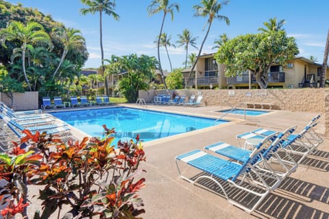 Complex pool and hot tub.