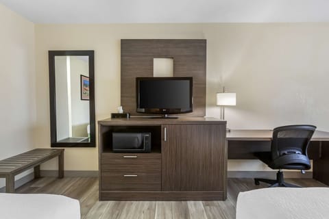 Standard Room, 2 Queen Beds, Non Smoking, Refrigerator & Microwave | Desk, laptop workspace, blackout drapes, iron/ironing board