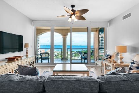 Comfortable living space opening to a private balcony overlooking the beautiful waters of Pensacola Beach.