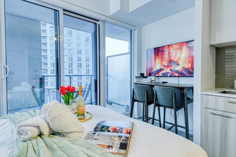 Comfort Studio Suite, 1 Queen Bed with Sofa bed, Non Smoking, City View | Living room | 50-inch TV with digital channels