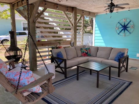 Our guests’ favorite place is the covered outdoor seating area.