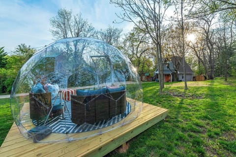 Get a taste of outdoor luxury in this cozy transparent geodome with a forest view.