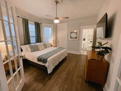 Unwind in a cozy, thoughtfully designed bedroom for a restful night’s sleep.