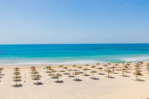 Private beach, beach umbrellas, beach bar
