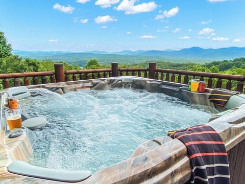 A huge hot tub with, hands down, the best view in Blue Ridge…