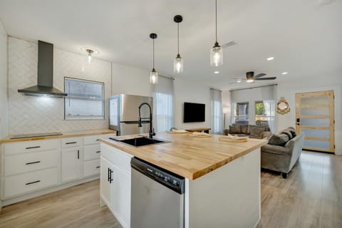 Spacious kitchen with island and modern appliances