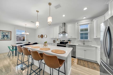 The island seats four people so you can chat while preparing dinner.