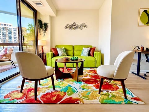 Vibrant Lounging Area with Balcony Access