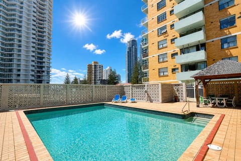 Resort-style pool area in the building