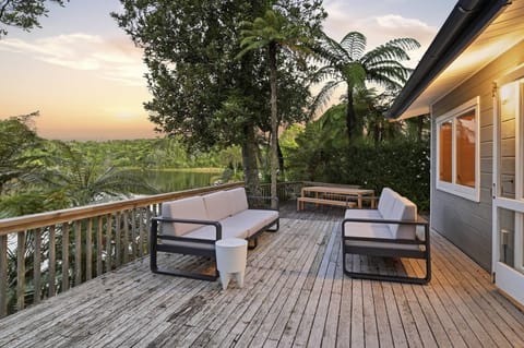 Deck seating at sunset