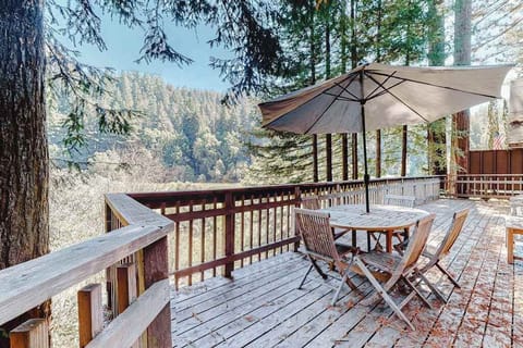 Breathe in the redwood-scented air from your private deck — an umbrella-shaded dining table sets the stage for leisurely vineyard picnic lunches.