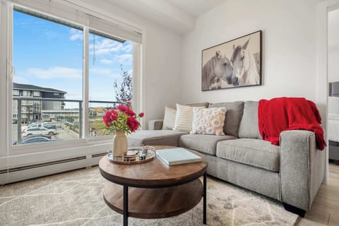 Bright living room with balcony access