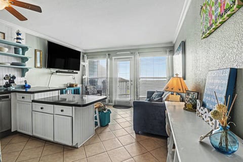 Living room with view of beach