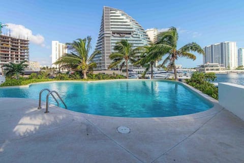 Aerial view of the resort and shared pools