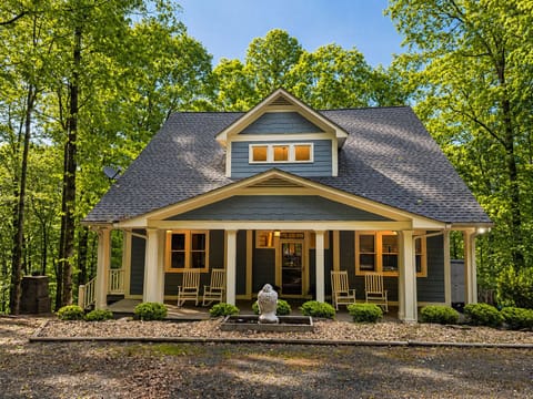 Exterior Front, Cottage Blue, Hardy Plank, Rocking Chairs
