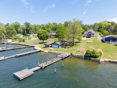 Lakefront property view with dock access.