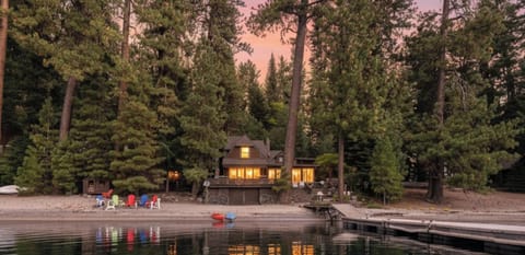 The cabin from the water: classic McCall lines, perched just above the shoreline