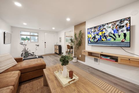 Large smart TV setup perfect for movie nights or game day.