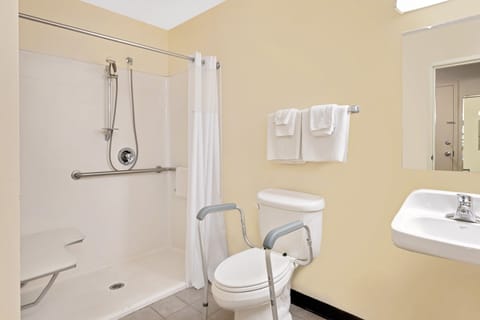 Standard Room, 1 Queen Bed, Accessible | Bathroom | Combined shower/tub, free toiletries, hair dryer, towels